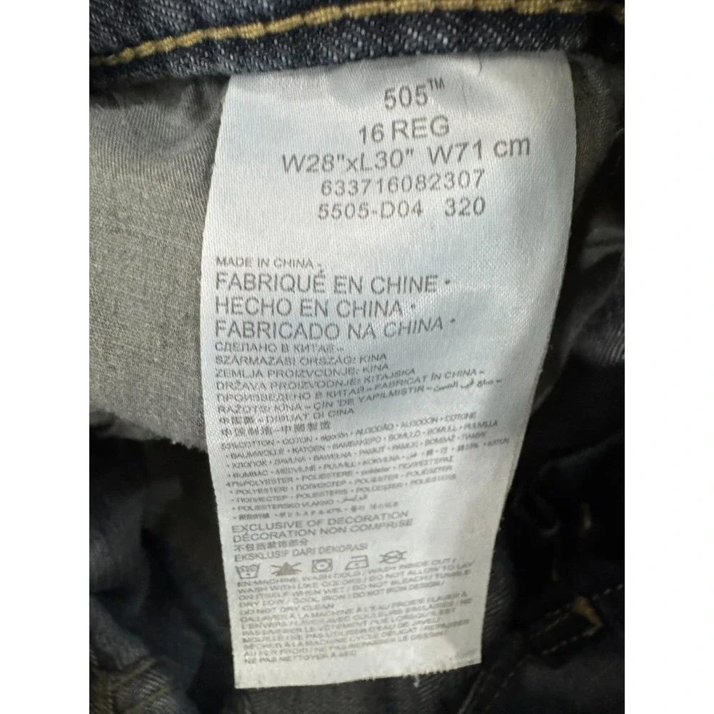 Levis 505 Jeans Boys 28x30 16 Regular Youth Blue Straight Dark Wash‎ Stained